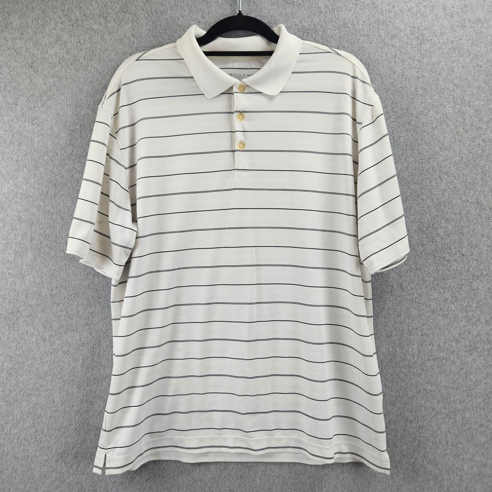 Nike golf | Mens Large White Striped Dri-FIT Short Sleeve Polo Shirt